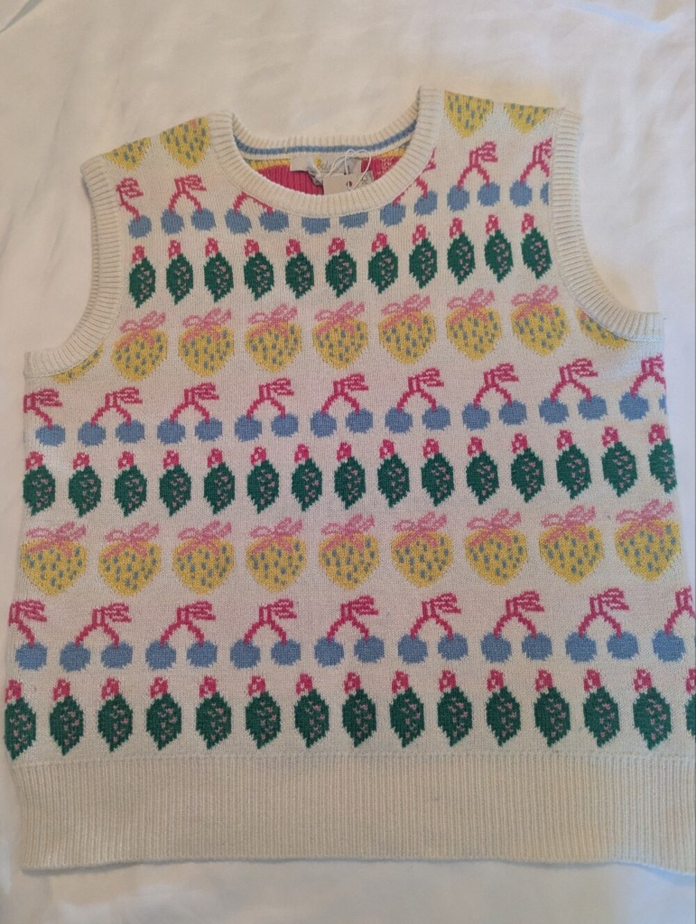 BODEN Cream Multicolor Knit Sweater Vest with Pink, Blue & Green Pattern - Picture 2 of 5
